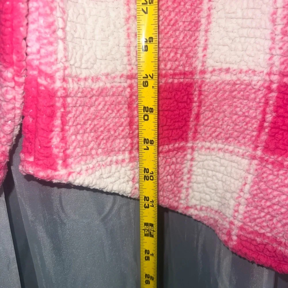 Carter's Buffalo Plaid Button Front Sherpa Shacket - Pink/White, Size 14